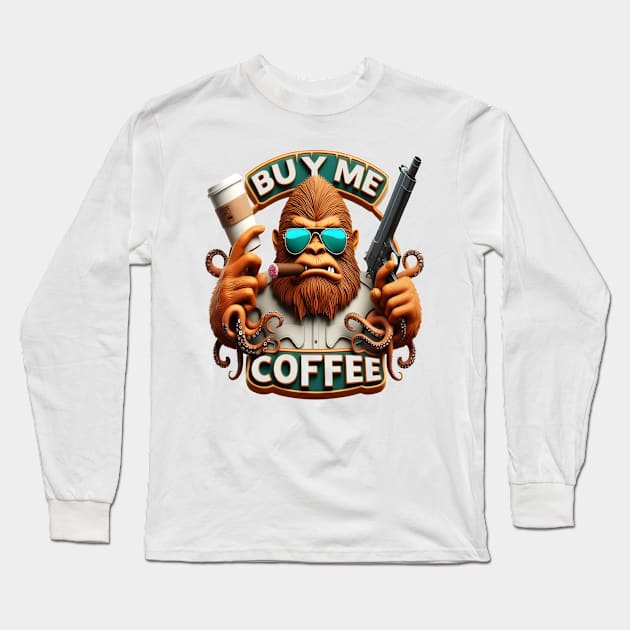 Monkey Armed With Caffeine Buy Me A Coffee Long Sleeve T-Shirt by coollooks